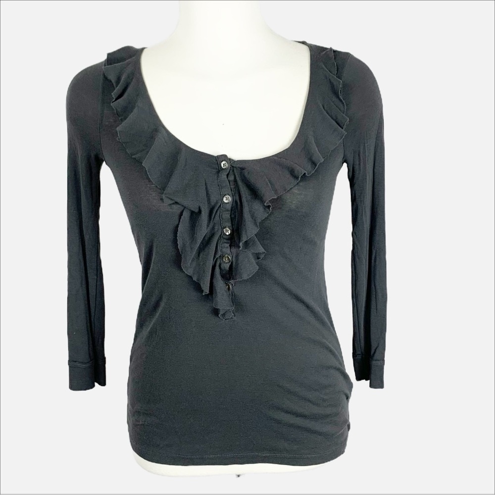 ✨ J.Crew Ruffle Button-Front Long Sleeve Top | Charcoal Gray | Size S ✨